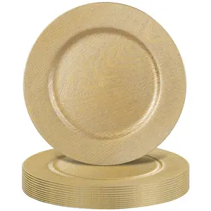 12-Pack 13" Gold Farmhouse Faux Wood Charger Plates – Rustic Round Plastic Chargers for Dinner Plates, Weddings & Party Events