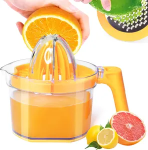 Lemon Squeezer 4-in-1 Lemon Hand Juicer -  Manual Orange Juicer Multifunctional Lemons Lime Squeezer, Citrus Juicers Press Fruit with Detachable Comfortable Handle, 16.9oz Capacity (ORANGE)
