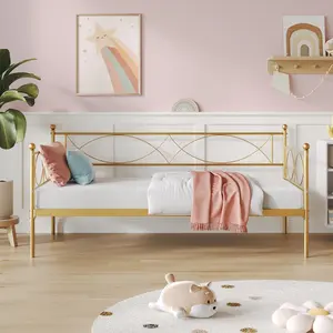 Garvee Daybed Twin Size - Metal Day Bed Trundle Bed Twin with Stylish Headboard and Premium Steel Slat Support, Multifunctional Twin Daybed Trundle Bed Frame for Bedroom, Living Room, Guest Room