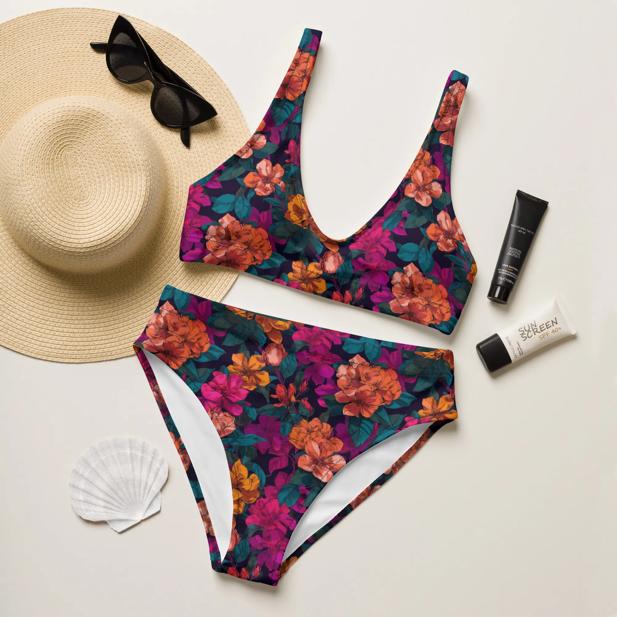Hawaiian Floral high-waisted bikini - Modest Bikini  - Anniversary Gifts For Her - Womens Bikini Set - Bridal Lingerie  - Wedding Gift Ideas - Parade Underwear - Parade Underwear