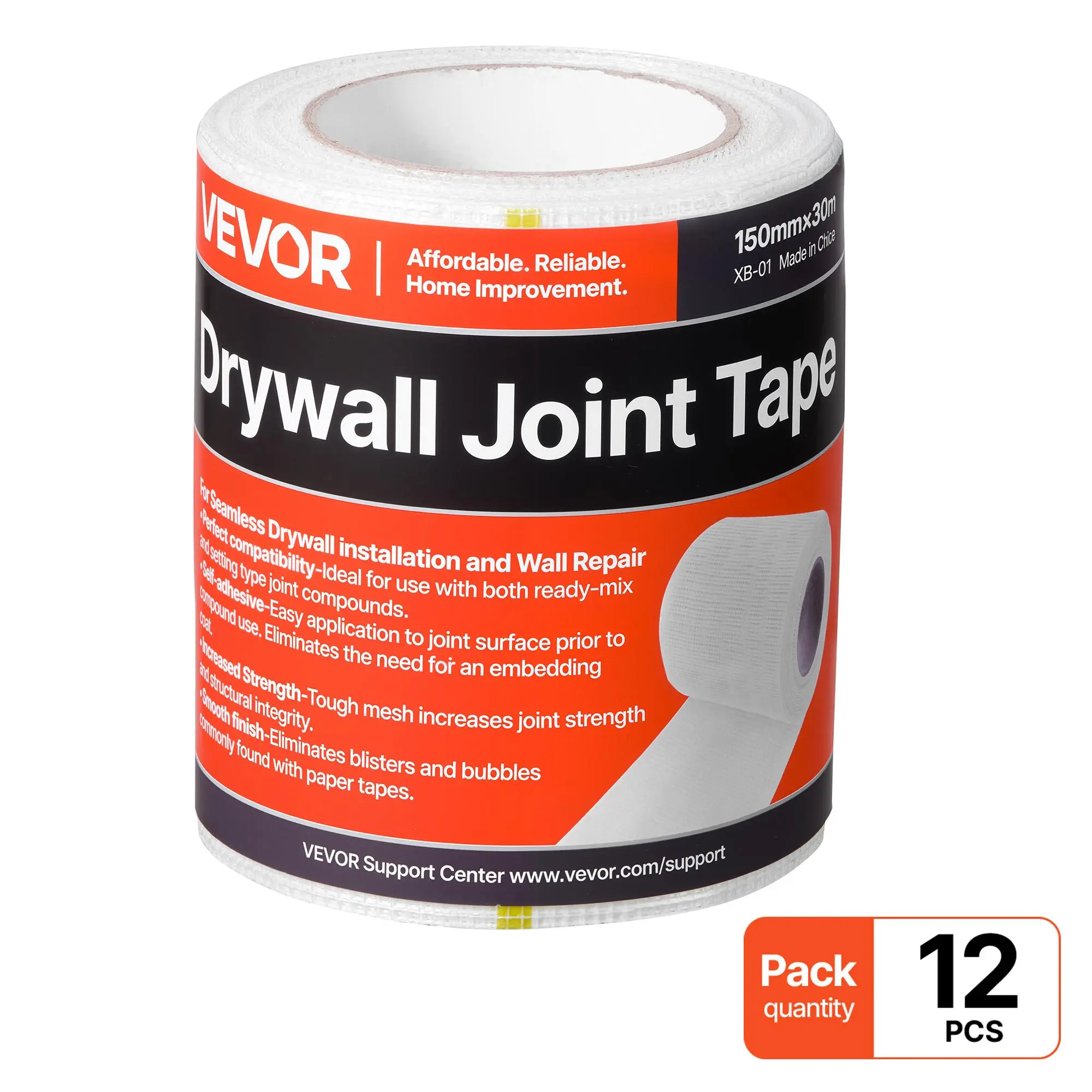 【SummerFinds】VEVOR Drywall Mesh Tape,  5.91 inch W x 98.43 ft L Self-Adhesive Fiberglass Drywall Joint Tape, 12 Rolls Dry Wall Patch for Easy Sheetrock Ceiling Crack Repair, to Achieve Smooth Even Wall Surface