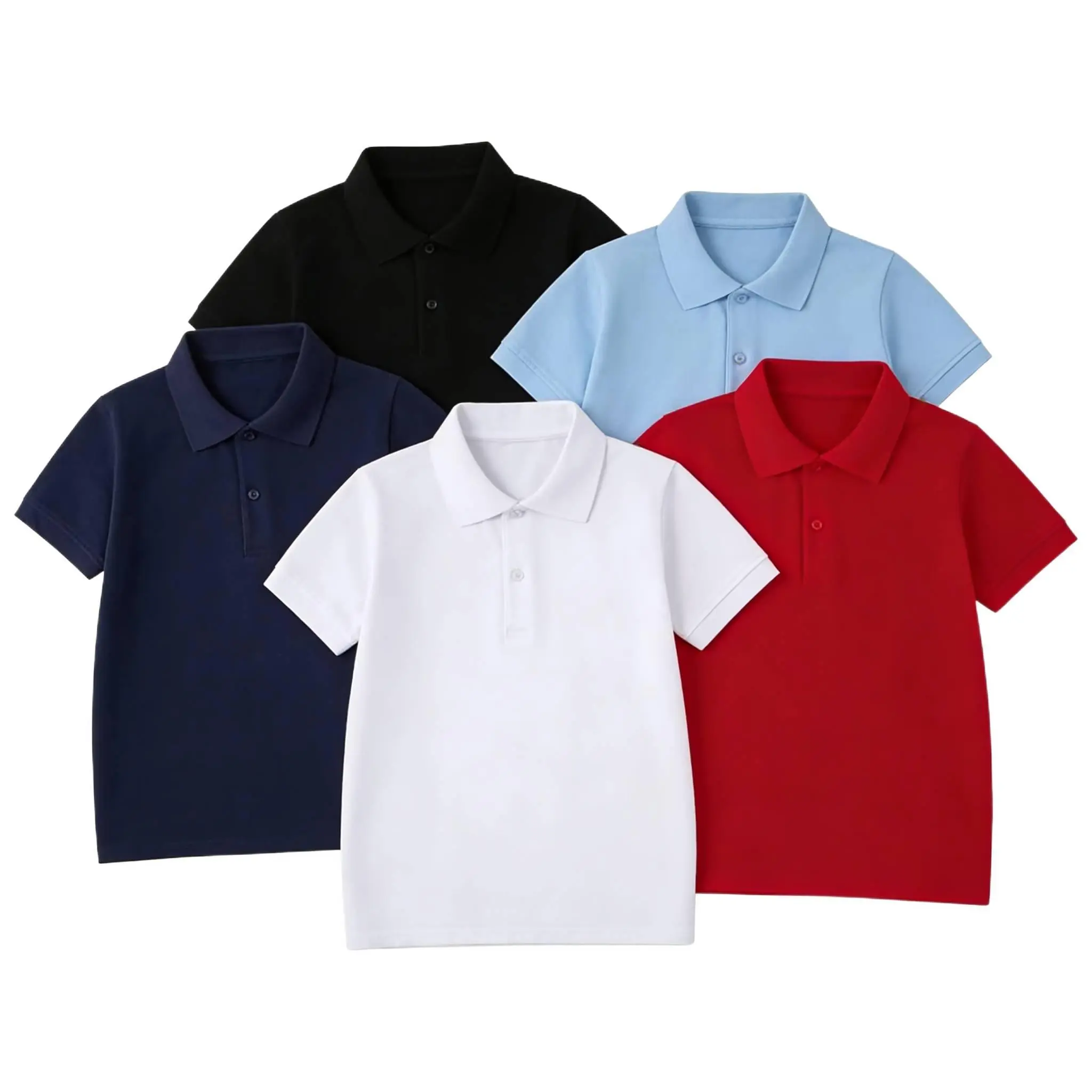 (New)5 Pack Child Short Sleeve Stretch Polo Shirts School Uniforms Range Perfect for Daily Wear and Sports