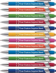 ExpressDesigns - Premium Custom Pens with Stylus | Burst of Color | Personalized Soft Touch Metal Printed Name Pens w/Black Ink - Imprinted w/Logo or Message - 12 pcs/pack