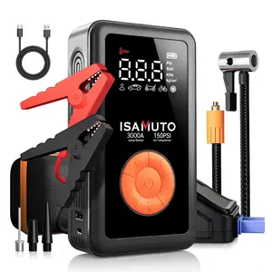 All-in-One 3000A Car Jump Starter & 150PSI Tire Inflator – 12V Portable Battery Booster with LED Light & 12000mAH Power Bank