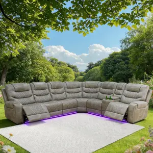 A Ainehome Electric Recliner Sofa Set in Grey Breathing Leather 3-Piece Living Room Furniture with Modern Design