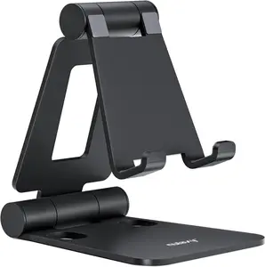 Dual Folding Cell Phone Stand, Fully Adjustable Foldable Desktop Phone Holder Cradle Dock Compatible with iPhone 17 16 15 14 13 12 11 Pro Max Xs Xr X 8, Nintendo Switch, All Phones