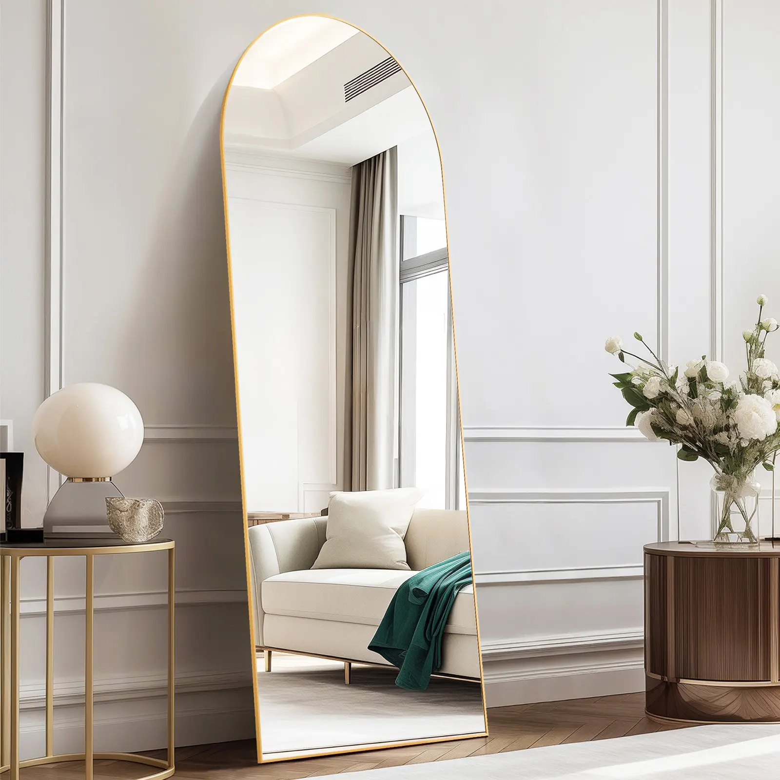 Adjustable Lighted Full Length Mirror, Aluminum Alloy Thin Frame with Stand, Hanging or Leaning Wall Mirror for Living Room and Bedroom Decor, Adjustable Lighted Mirror, Living Room Decor