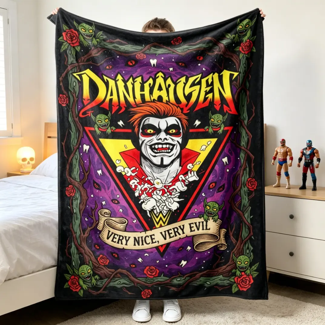 Danhausen Very Nice Very Evil Soft Flannel Fleece Blanket - Gothic Wrestling Graphic Adult Blanket, Spooky Decor Throw for Sofa, Bed Gift, Adultblanket, Gothicblanket