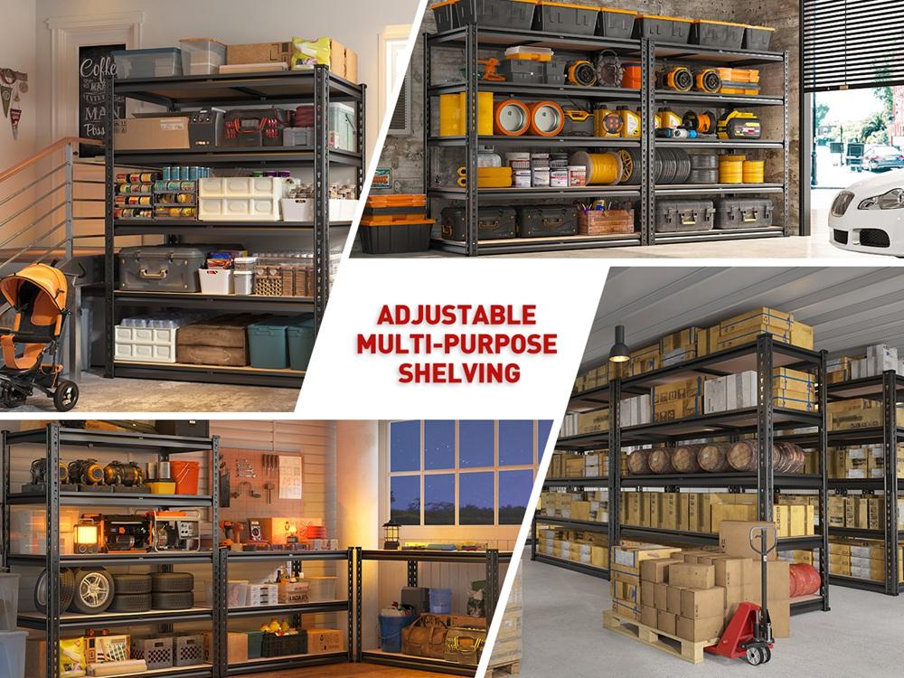 Raybee 48 inch Extra-Wide Deep Garage Shelves 4&5-Tier Metal Standing Shelving Unit Height Adjustable Utility Racks for Craft Warehouse Pantry Kitchen Organizer Shelf 60&72" High