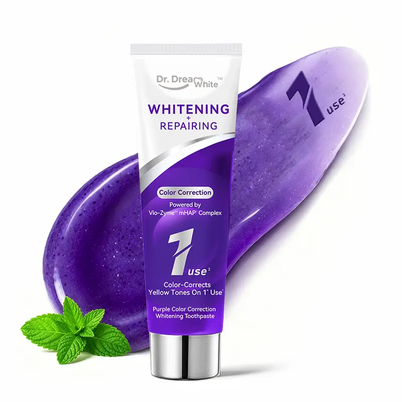 Dr.DreamWhite Purple Color Correction Whitening Toothpaste | Upgraded Vio-Zyme Formula with Xylitol & Nano-hydroxyapatite | Long-Lasting Freshness | Peroxide-Free | SLS-free | Anti-Stain