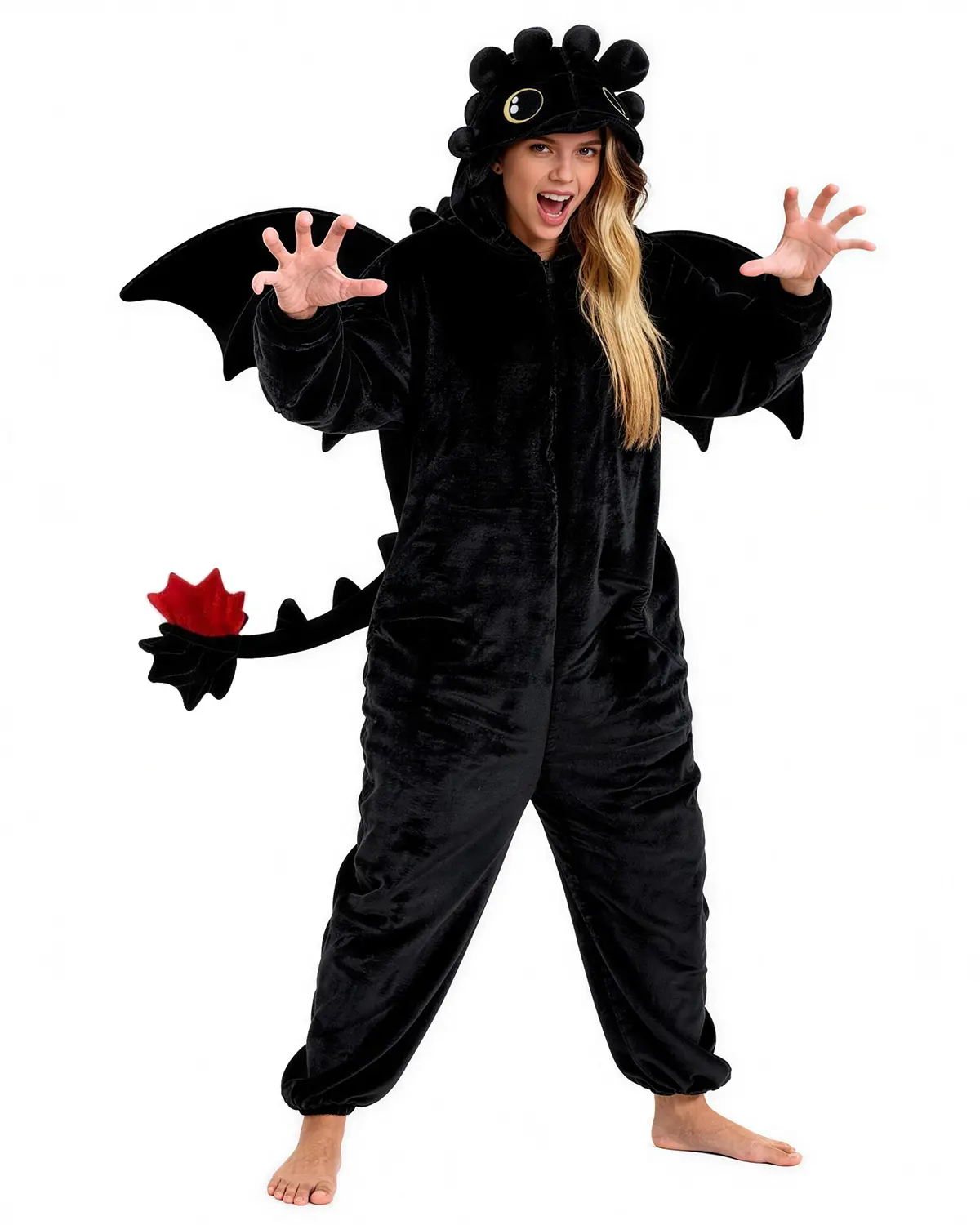 Couple Dragon Onesie Pajamas - Cozy Plush Black & White Matching Costume for Adults Halloween & Winter Loungewear Nightwear