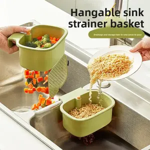 Kitchen hanging drain basket, no drilling required, wall-mounted, one-button filter, food residue hanging bag, sponge wiper storage rack