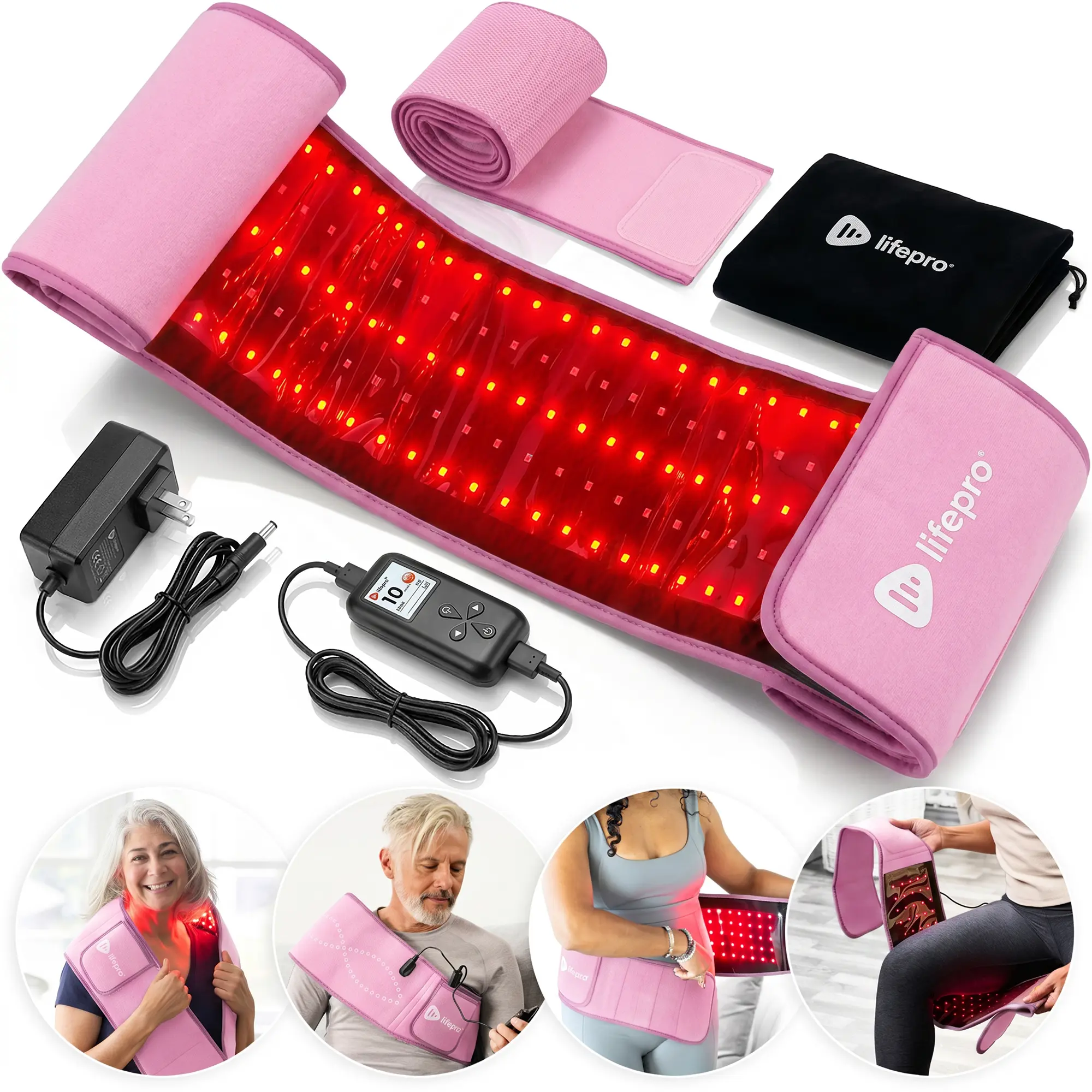 LifePro AllevaRed HSA/FSA Eligible Red Light Therapy Belt - 660nm + 850nm Near-Infrared LED Wrap, Adjustable Rechargeable Remote-Controlled Self Care Products, Postpartum Wellness Aid, Muscle Recovery & Circulation Support, Relaxation Aid