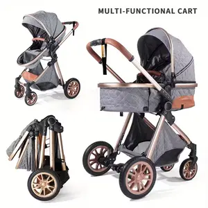 foInfant stroller with bassinet, 3-position adjustable backrest and foldable reversible seat, shock-absorbing all-terrain wheels, dual-position adjustable front handlebar, large sun canopy with storage basket, ideal for travel, shopping, and park pram
