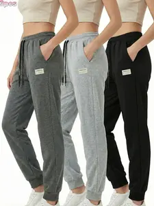3-Pack,Women's solid color casual jogger pants with elastic waistband and adjustable drawstring, front and back pockets. Suitable for home relaxation, outdoor sports, gym running, lightweight, breathable and comfortable, multi-functional jogger pants.