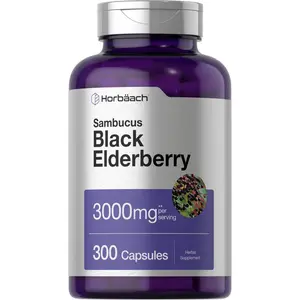 Horbäach Black Elderberry | 3000mg Capsules | 300 Count | Non-GMO, Gluten Free | Sambucus Supplement