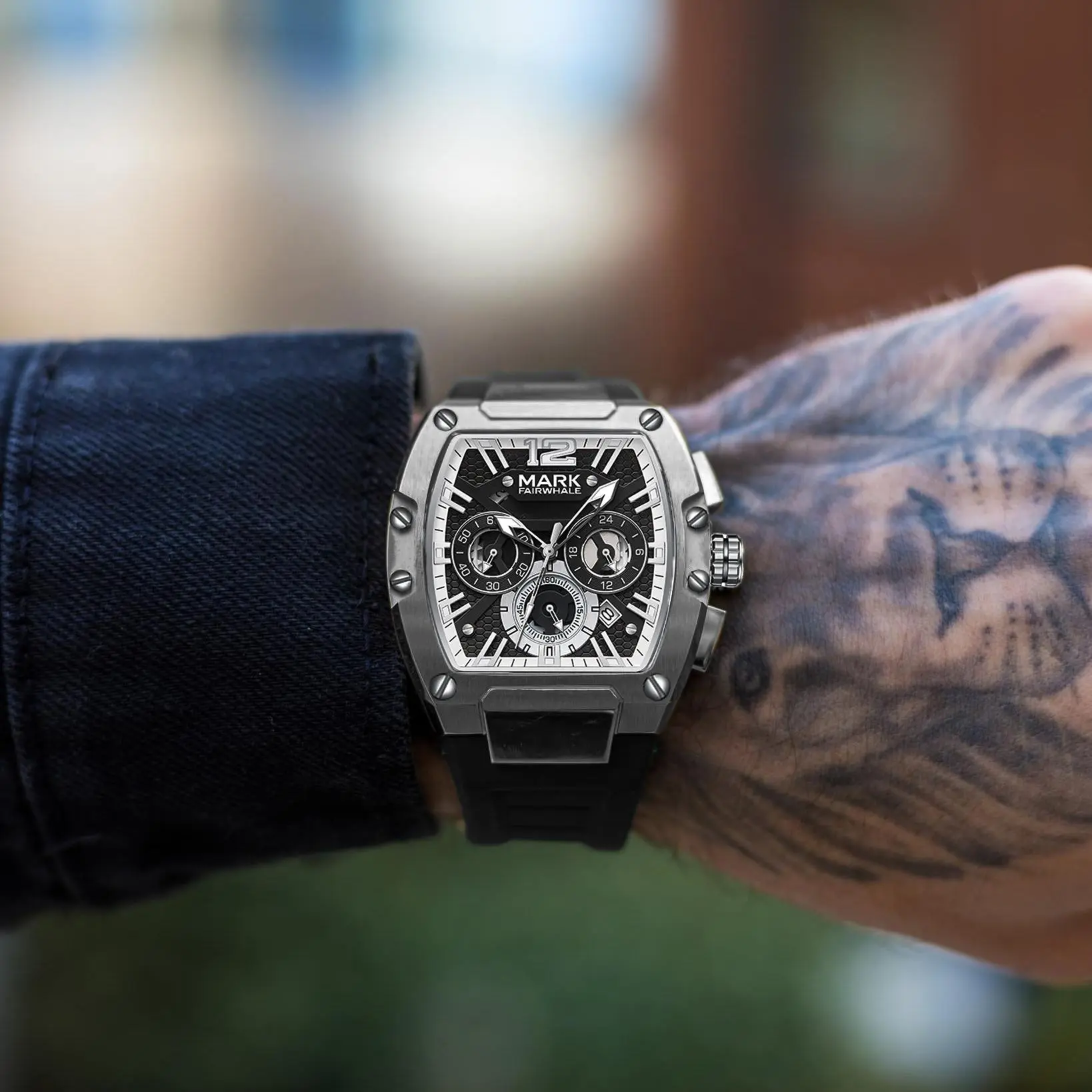 Mark Fairwhale Men's Thick Barrel Wrist Watch - Waterproof Quartz, Single Calendar, Chronograph for Timing Fun, Lowlight Glow, Party-Ready Style, Gift-Ready Pick for Daily Parties & Outdoor Activities, Water, Male Wear, Quartz Drive, Thick Barrel Wrist Wa