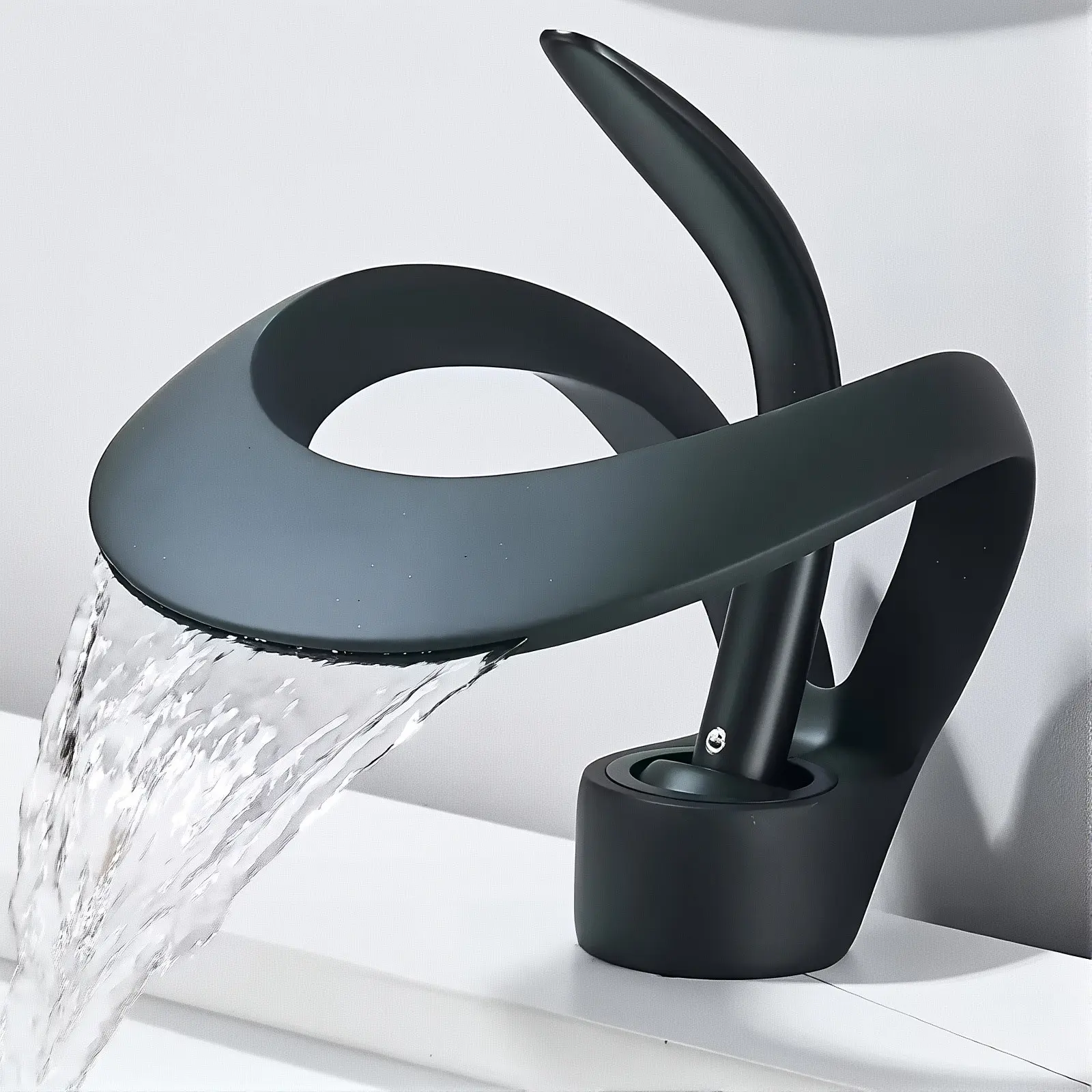Modern Waterfall Basin Faucet, Unique Art Design Single Handle Bathroom Sink Tap, Deck Mounted Hot and Cold Mixer, Wide Spout Waterfall Flow, Splash-Free, Ideal for Home Bathrooms, Hotels, Renovation Projects, Black Polished Chrome Gold Three Colors