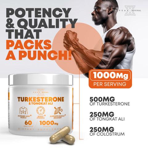 Peak Revival-X Turkesterone + Tongkat Ali + Colostrum – Testosterone, Muscle Growth & Energy Support – 60 Capsules