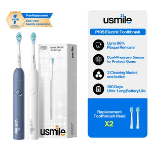 usmile P10S Electric Toothbrush – 3 Brushing Modes for Daily Clean & Whitening, Ultra-Long 180-Day Battery, Soft Gum-Care Brush Head for Sensitive Teeth, Smart Timer, Includes 2 Replacement Heads