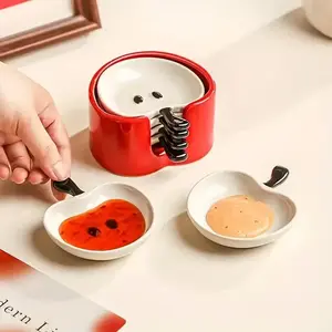 Apple Shaped Ceramic Plate Set, Cute Dip Dish with Collectible Design, Apple Snack Plates for Kitchen and Living Room Decor