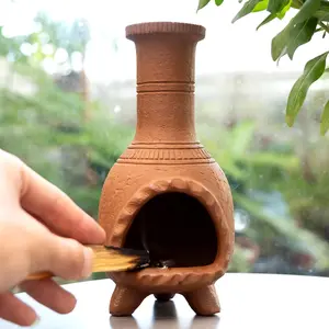 MOUGIGI Handmade Terracotta Palo Santo Holder & Incense Burner - Clay Chiminea Dish for Smudging, Meditation, Altar, Negative Energy Cleansing, Mexican Style