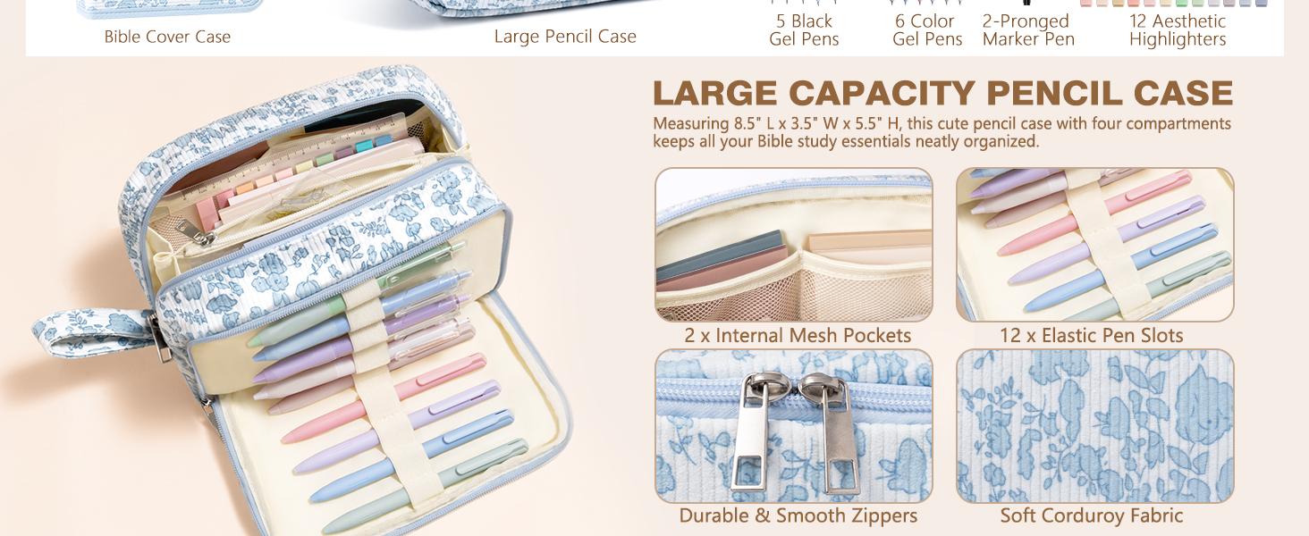 FLOE Bible Study Supplies Journaling Kit for Women with Bible Cover Case,  Easter Christmas Christian Gifts for Women, Bible Study Tools Accessories Set with Highlighters Pens, Pencil Case Notebook Annotation Kit