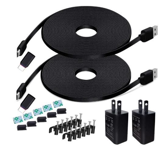 SUNDAY MIRTH 2-Pack 20FT Power Extension Cable for Blink Outdoor 4/3, Wyze Cam v3/v4, Ring Spotlight Cam, Arlo Essential 2K – Micro USB & Type C Charger with Adapter (Black)