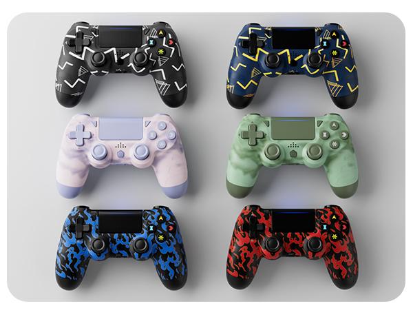 2 Pack Wireless Game Controller for PS4/PS3/PC/Android/iOS, With Double Vibration, Motion sensing, Touchpad, Speaker, Type C, PS414 Totem Set