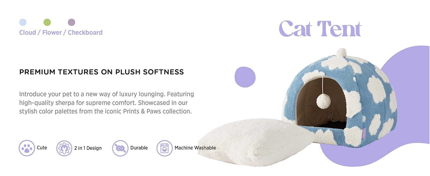 LESURE Cute Cat Beds for Indoor Cats - 2 in 1 Cat Cave Bed with Removable Washable Cushioned Pillow, Cozy Cat Tent House Design Pet Supplies Portable Blanket, Valentine’s Day Choice