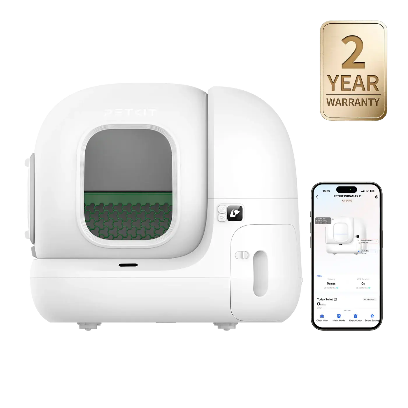 PETKIT PuraMax 2 Odorless Automatic Universal Litter White Cat Litter Box Extra Large Self-Cleaning Litter Tray with xSecure/Odor Removal & APP Control Litterbox