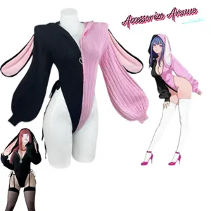 Cute Knitted Bunny Suit Christmas with Fuzzy Rabbit Ears Anime Cosplay Costume Underwear for Women Plus Size Lingerie Fancy Nancy Outfits for Halloween Jumpsuit Black Clothes Womenswear Everyday Soft Fabric Love Matching Streetwear Style