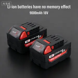 9Ah 18V Battery 2-Piece Set Lithium Battery M18 Capacity 9000mAh Lithium-Ion Battery Replacement for Milwaukee Compatible with Milwaukee 18V Battery Model, Durable Plastic Construction, High-Capacity Battery
