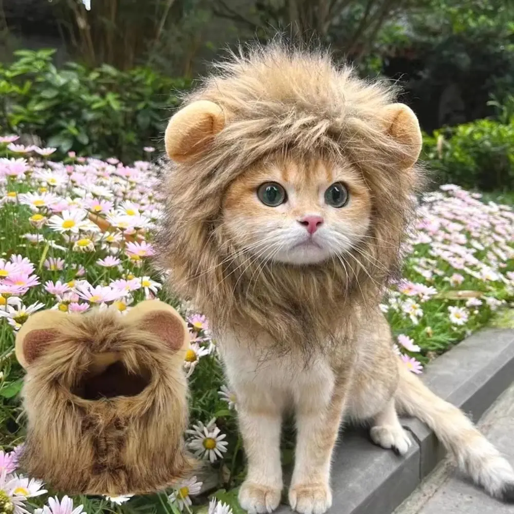 Plush Lion Mane Pet Costume Hat for Small Cats & Dogs, Funny Clothing for Parties & Photo Props with Elastic Strap, Plush Fabric, Comfortable Plush Costume