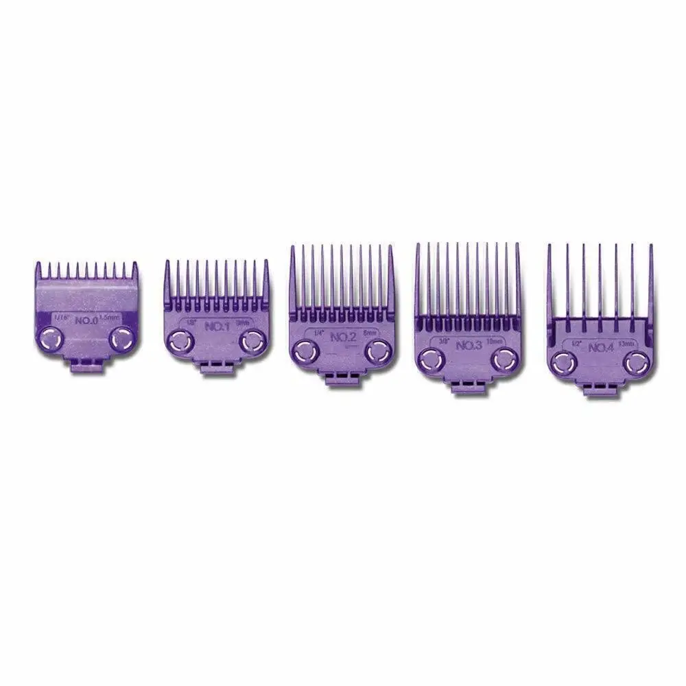 Durable Clipper Guide Combs, 5-Piece Set with Dual Magnetic & Snap-On Attachment, Purple Guards in Sizes 0-4 for Professional Salon & Barber Use, Hair Combs, Durable Hairdressing Comb