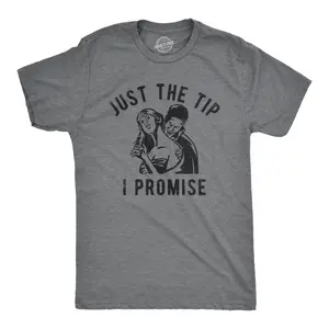 Mens Just The Tip I Promise T Shirt Funny Halloween Vampire Bite Joke Tee for Guys Mens Funny T Shirts Cool Vintage Fashion T-Shirt Gift Classic Menswear Halloween Apparel for Men Funny Adult Humor Short Sleeve Dark Grey