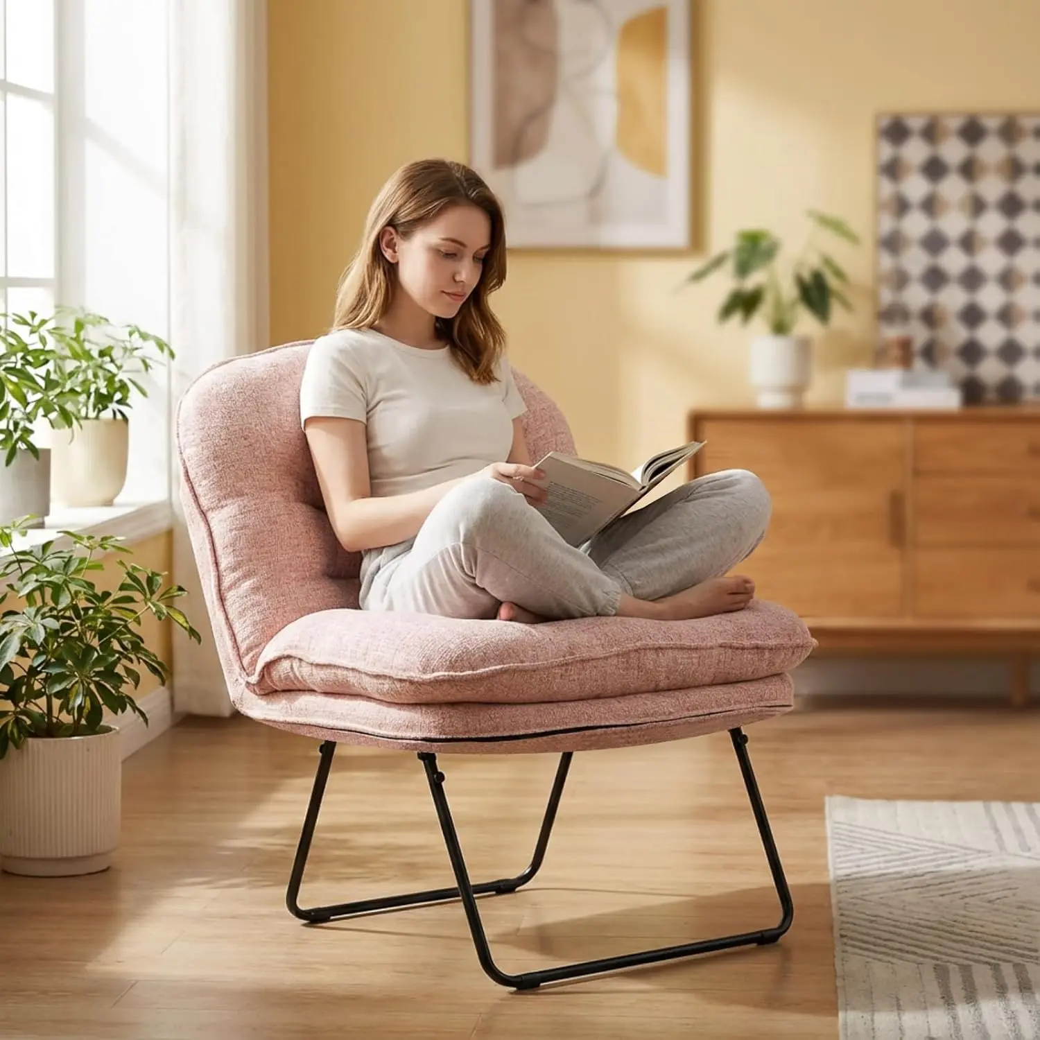 Comfy Saucer Chair, Foldable Padded Chairs for Bedroom, Dorm & Gaming, Foldable Fashion Floor Chair with Back Support for Small Spaces