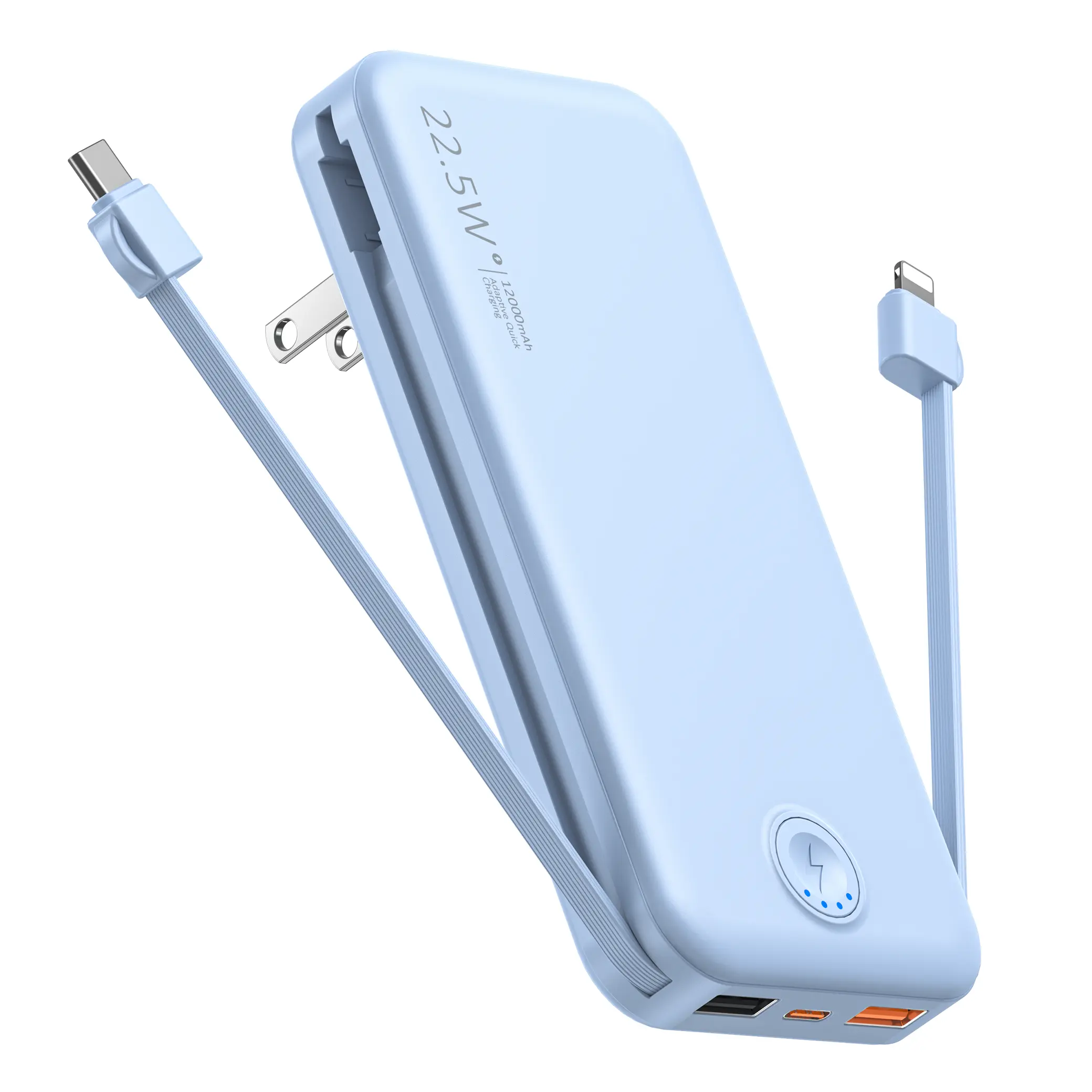 Diamuar 22.5W Super Fast Charging Portable Charger with Wall Plug,12000mAh USB-C Power Bank Built-in 2 Cable, Lightweight Phone Charger Travel Battery Pack for all iPhone, Samsung, Tablets fathersdaygift backtoschool,back to school,back to school haul