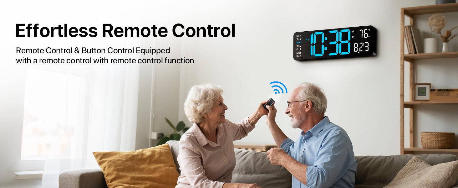 Large Screen Digital Wall Clock, Wired LED Alarm Clock with Remote Control, Date Week Temperature Humidity Display, Auto DST & Countdown Function, Suitable for Bedroom, Living Room, Classroom & Office, Ideal Gift for Father's Day, Digital Clock Decor, Lig