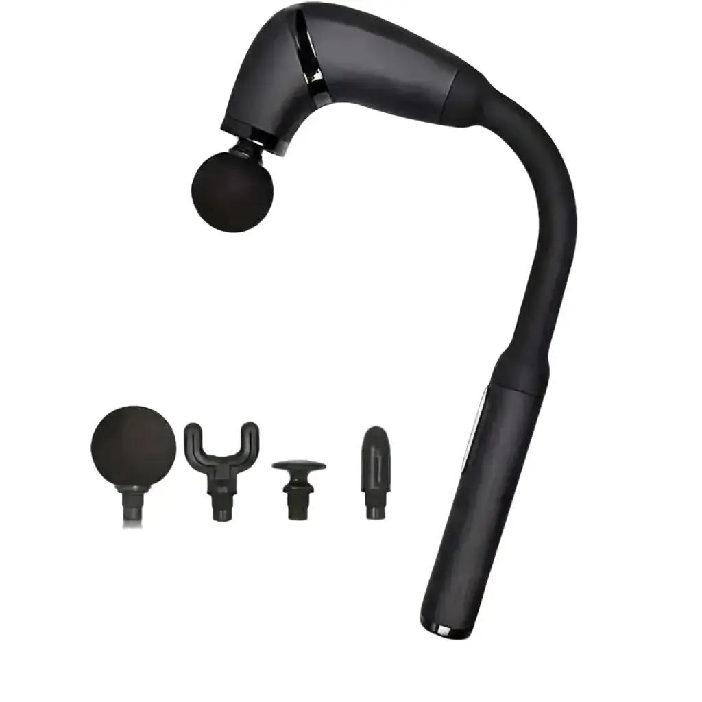 Handheld Percussion Massage Gun with Extended Grip - Cordless Shiatsu Neck, Lightweight Massage Devices, 5 Speed Levels, 4 Multiple Heads, Battery Powered Deep Tissue Muscle Tension Relief Personal Care Appliance