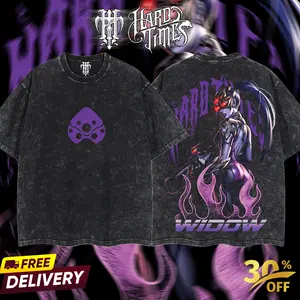 HardTimesClothing - Widow Maker Overwatch, Blizzard Collection Game Oversized Washed Tee Acid Washed Lightweight TSHIRT, Gift for him her Clothes Cotton (Copy)