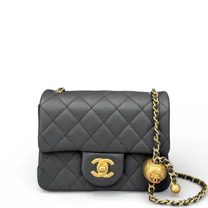 Pre-owned CHANEL Leather Shoulder Bags Pearl Crush Mini Square Flap Lambskin Dark Grey (ac011626b0)