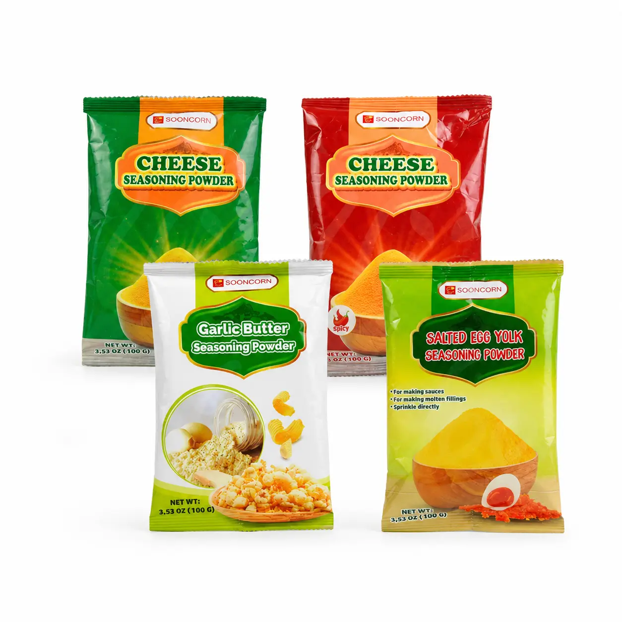 Soonicorn Seasoning Powder 100g – Cheese / Spicy Cheese / Garlic Butter / Salted Egg Yolk Flavor