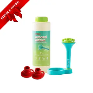 Spike Botanical Bubbles Sensory Play Bundle - Wand, Refill & Lip Guard Set for Kids - Safe, Non-Toxic Formula - Enhances Motor Skills & Hand-Eye Coordination - Perfect for Playdates & Gifting