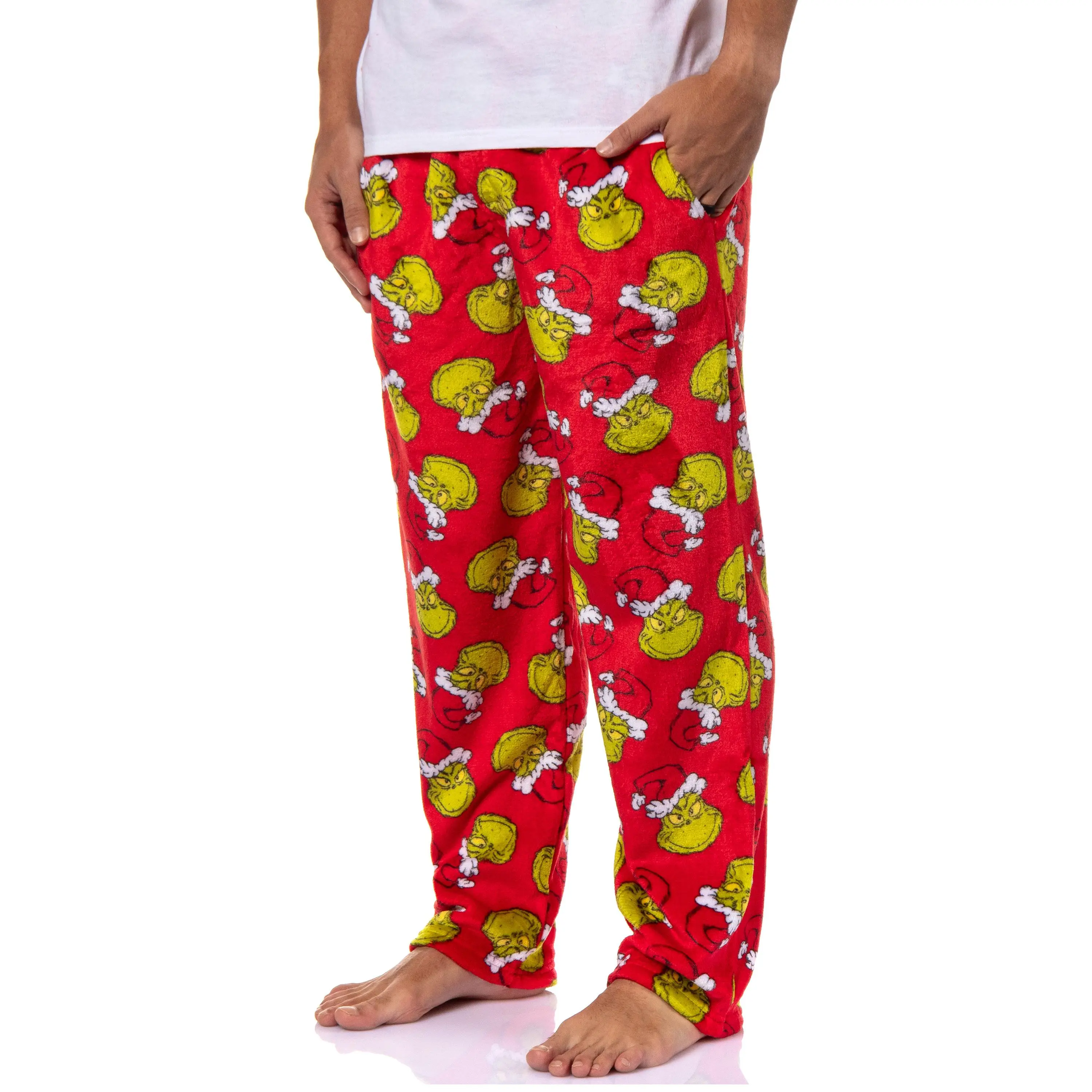 Dr. Seuss Men's Grinch Santa Claus Toss Print Super Minky Fleece Plush Polyester Fabric Nightwear Garment Lounge Pajama Pants, Menswear, Pyjamas, Loungewear, Smooth, Soft