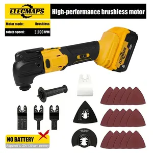 Multi-functional brushless electric oscillating tool, 6-speed 21,000 RPM, brushless motor, with auxiliary handle, woodworking cutting blade and metal grinding plate (batteries not included). Perfect holiday gift.