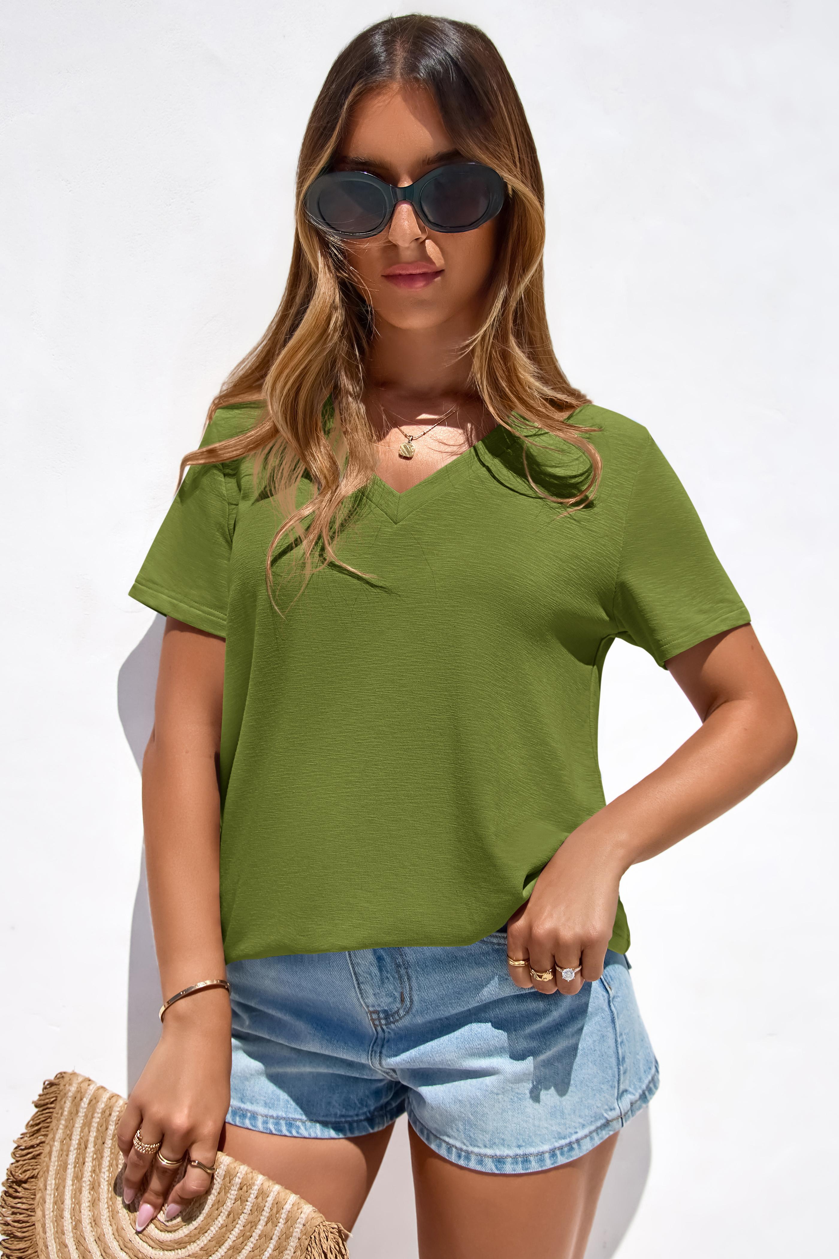 PrettyGarden Oversized Tshirts Shirts for Women Summer Tops Casual Short Sleeve V Neck Loose Basic Tees#Summervibes#SwimWeek