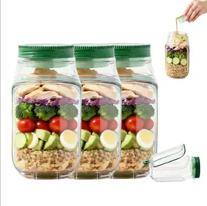 Portable Salad Storage Jar Container with Leakproof Dressing Compartment,Environmentally Friendly Plastic Materials,Microwave/ Dishwasher/Freezer Safe,Suitable for Home, Outdoor, Travel and Party, Work,FitnessPortable,Keeps Food Fresh ransparent Bowl