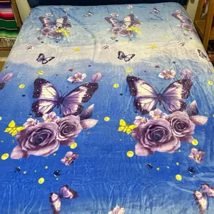 Blue Ombré purple rose butterfly King Size Blanket Throw