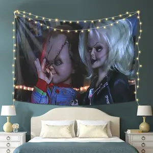 Tapestry Bride of Chucky Inspired Tapestry - High-End Print Wall Hanging with Chucky & Tiffany Horror Art Design, Perfect for Living Room, Bedroom, Office Decor |     Unique Gift Idea for Halloween or Horror Fans, Party Decoration |     Dark Ae summerwins